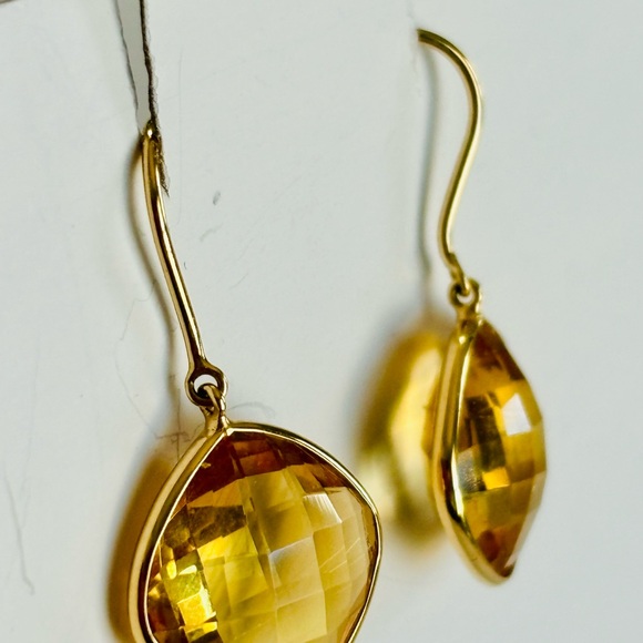Solid 18k gold citrine drop earrings - Picture 4 of 7